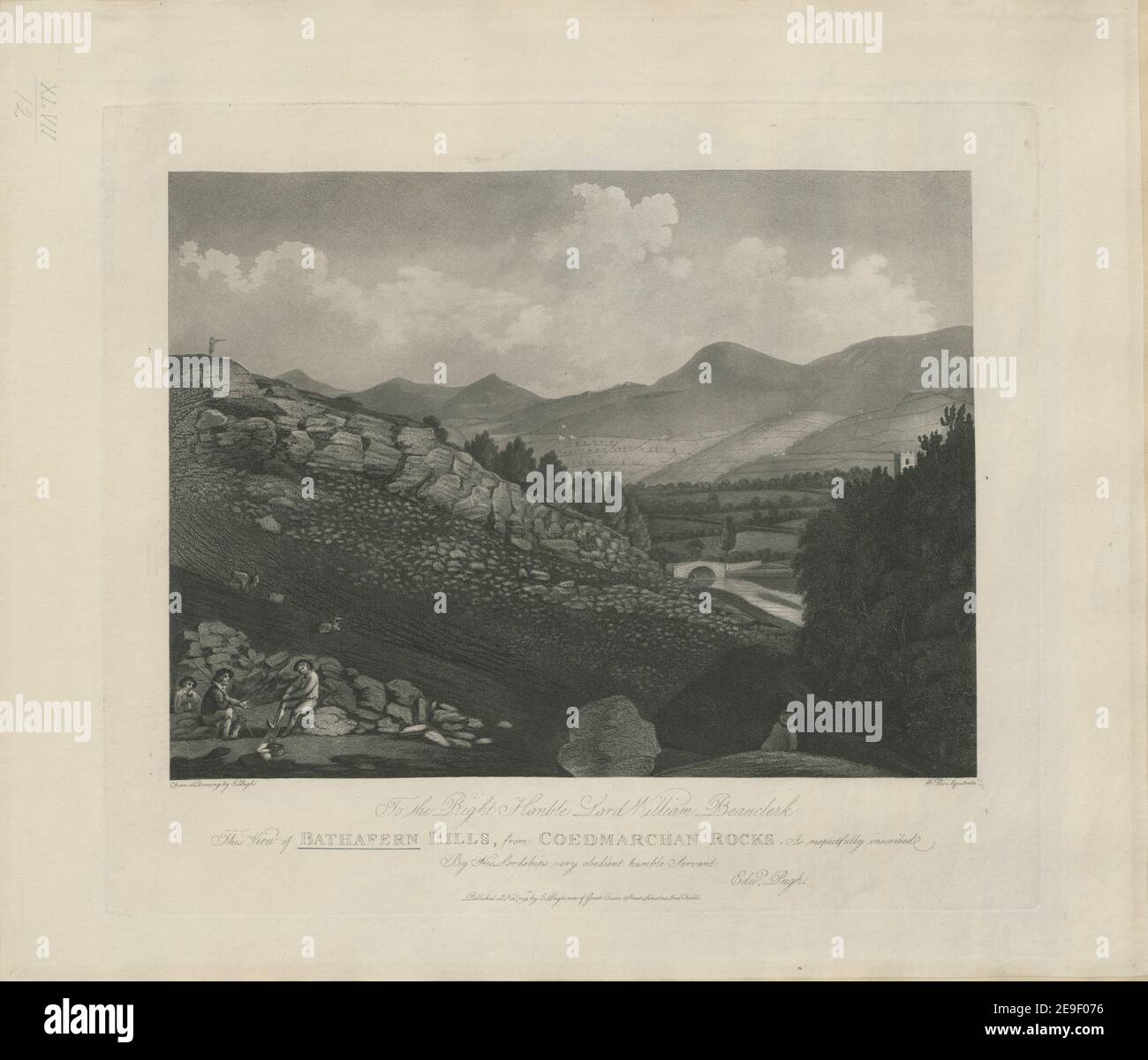 À droite, le Seigneur Honoré William Beauclerc cette vue des collines de Bathafern, de Coedmarchan Rocks, auteur Ellis, William 47.12. Lieu de publication: [London] Éditeur: Publié le 24 novembre 1794 par E. Pugh, maintenant de Great Queen Street, Lincoln's Inn Fields., Date de publication: [1794.] Type d'article: 1 imprimé Moyen: Gravure et aquatint Dimensions: Platemark 29.8 x 34.5 cm ancien propriétaire: George III, roi de Grande-Bretagne, 1738-1820 Banque D'Images