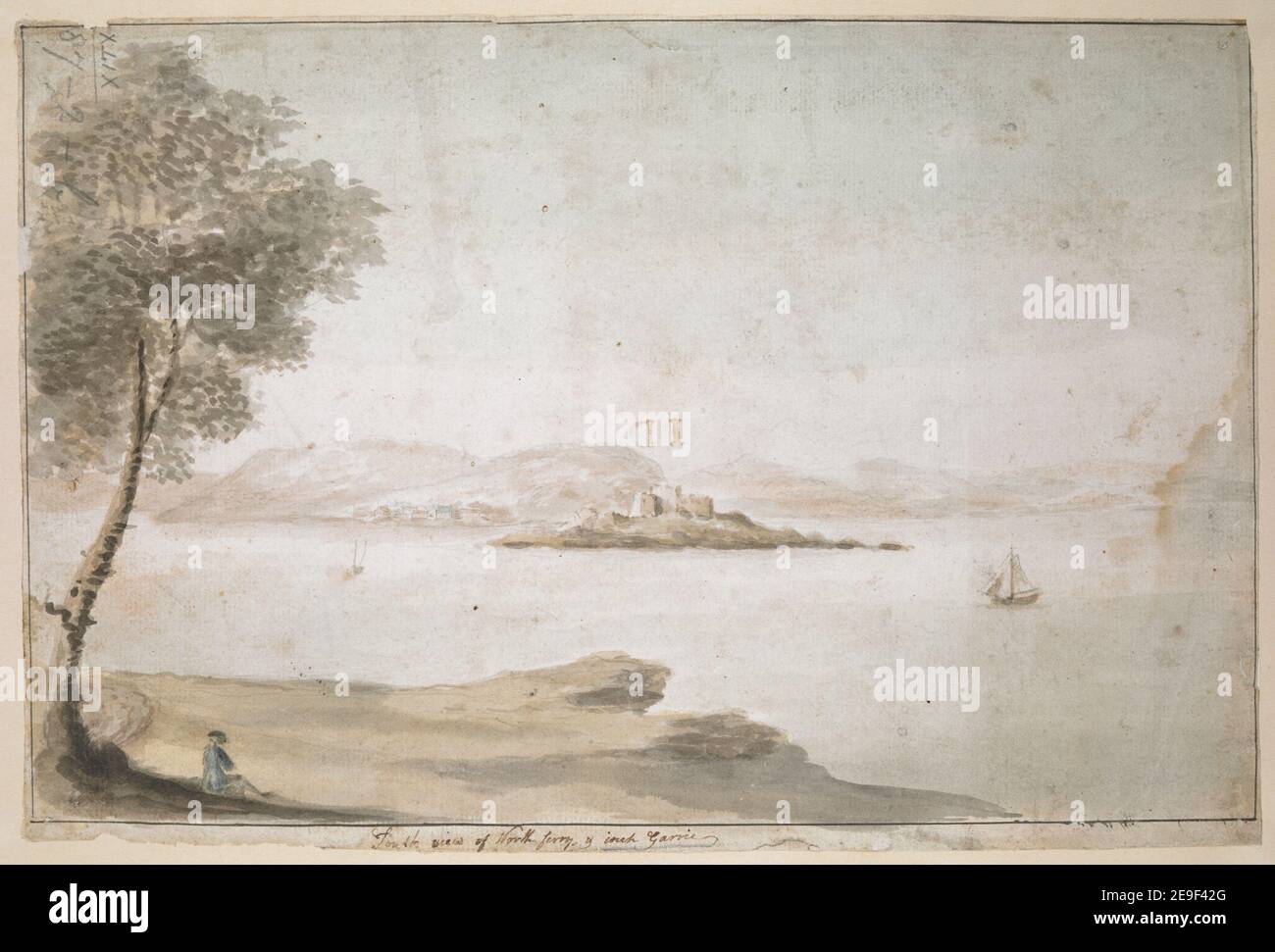 Vue sud sur North Ferry et Inch Garvie. Information visuelle sur le matériel: Titre: Vue sud de North Ferry et Inch Garvie. 49.87.2.b. Date de publication: [Vers 1770-1780] Type d'article: 1 dessin Moyen: Aquarelle sur crayon Dimensions: Feuille 18.9 x 28.2 cm ancien propriétaire: George III, Roi de Grande-Bretagne, 1738-1820 Banque D'Images