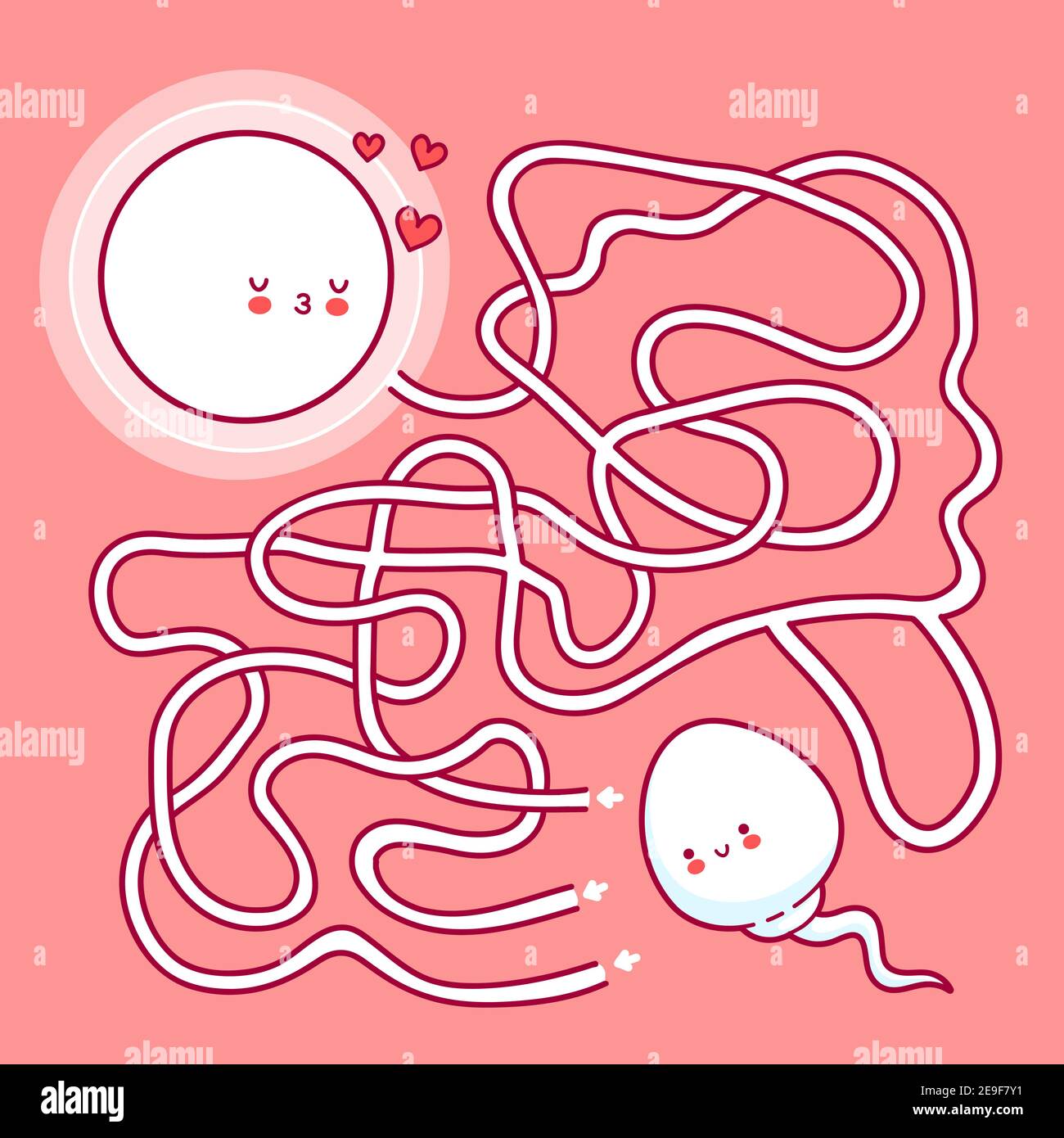 Joli jeu de labyrinthe drôle de labyrinthe. Aider les spermatozoïdes à trouver l'ovaire. Jeu de labyrinthe pour les enfants. Icône d'illustration de personnage de dessin animé kawaii à lignes planes vectorielles. Concept de jeu de labyrinthe de labyrinthe de labyrinthe Illustration de Vecteur