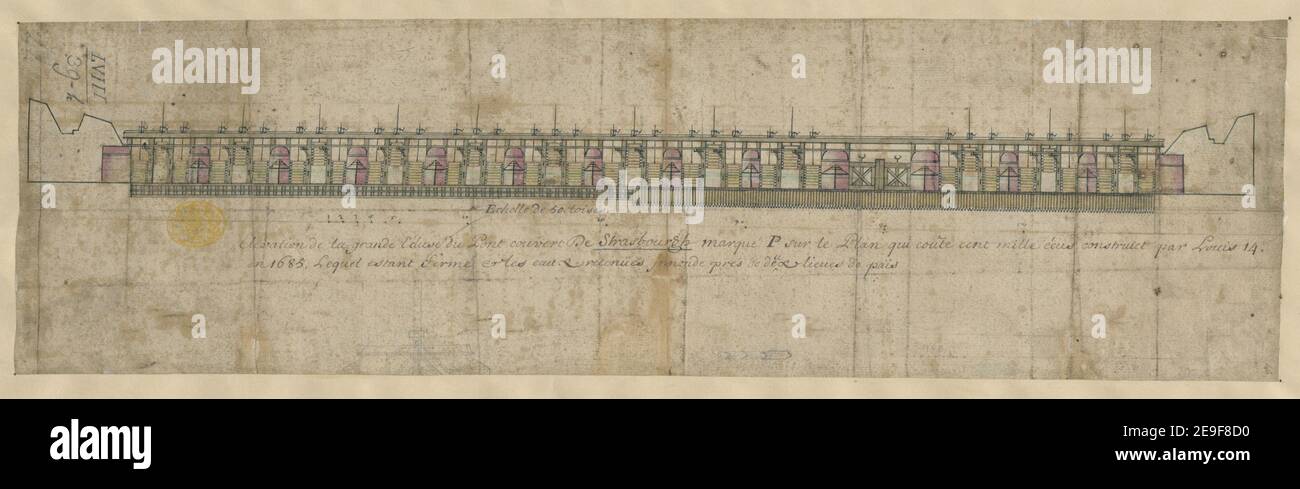 Élévation de la grande Ecluse du Pont couvert de Strasbourgh marqueÃÅ P sur le Plan qui couÃÇte cent mille eÃÅcus, interprétation par Louis 14 en 1685, lequel estant fermeÃÅ et les eaux retenues innonde preÃÄs de deux lieue informations sur le matériel visuel: Titre: Élévation de la grande Ecluse du Pont couvert de Strasbourgh marqueÃÅ P sur le Plan qui couÃÇte cent mille eÃÅcus, interprétation par Louis 14 en 1685, lequel estant fermeÃÅ et les eaux reteniues innonde preÃÄs de deux lieus de pais. 58.39.h. Date de publication: [1685] Type d'article: 1 dessin Moyen: Stylo et encre noire Banque D'Images