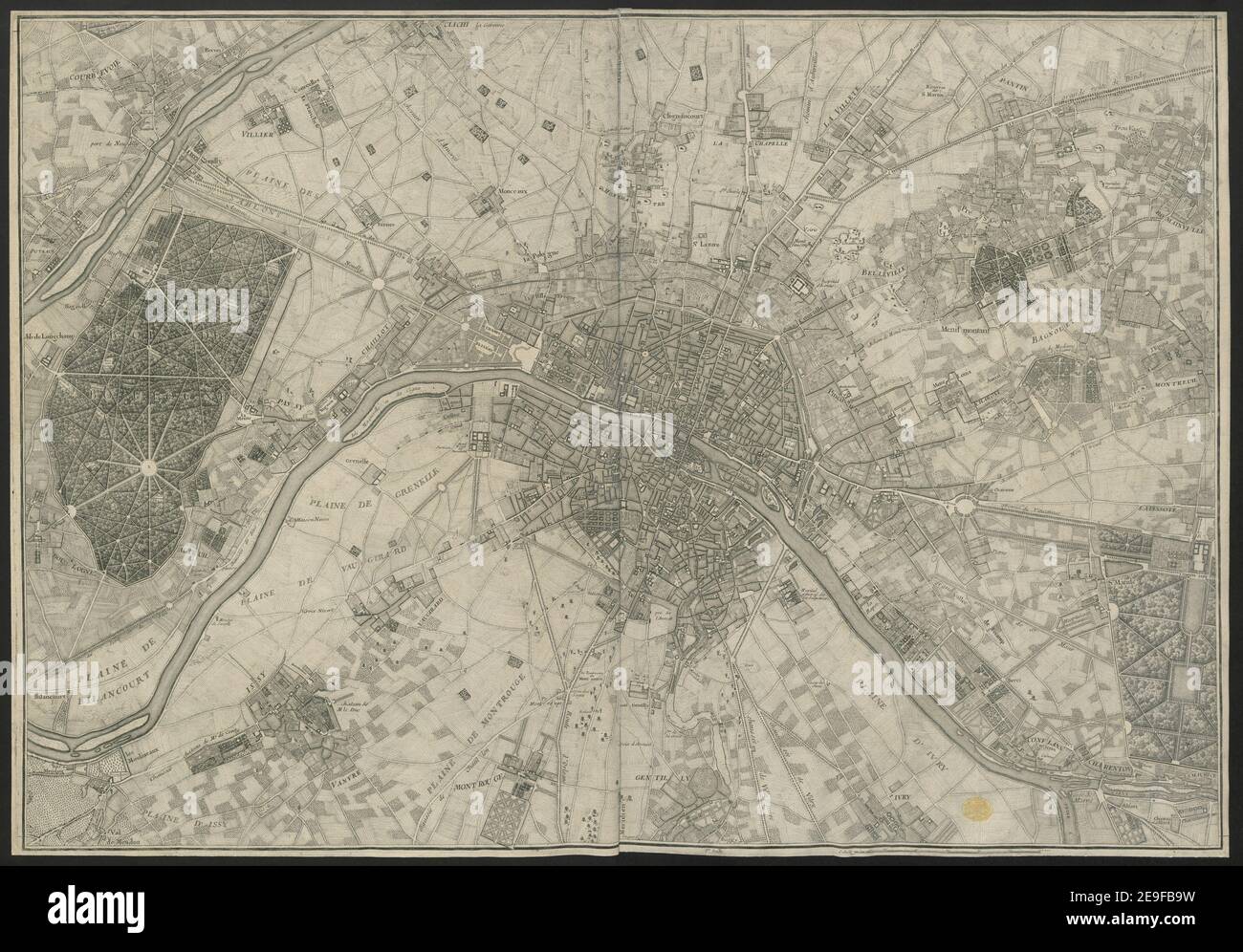 ENVIRONS DE PARIS auteur Lagrive, Jean de 64.7.9. Lieu de publication: [Paris] Éditeur: [Éditeur non identifié] Date de publication: [1730] Type d'article: 1 carte Moyen: Gravure en plaques, imprimé sur neuf feuilles Dimensions: 59 x 85.5 cm ancien propriétaire: George III, Roi de Grande-Bretagne, 1738-1820 Banque D'Images