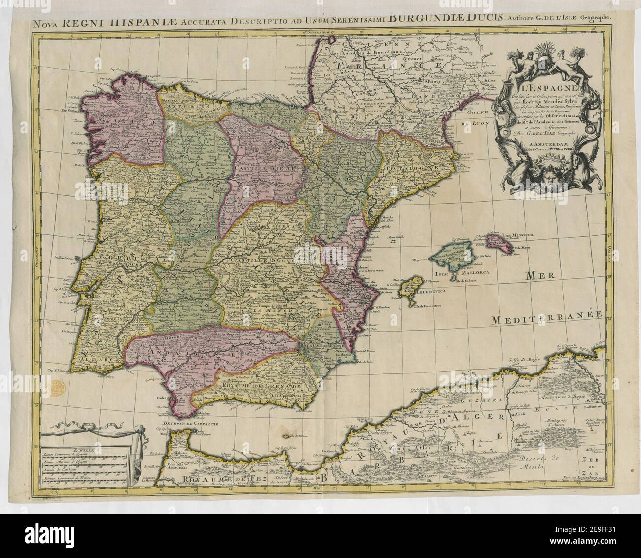 L'ESPAGNE auteur l'Isle, Guillaume de 71.17. Lieu de publication: AMSTERDAM Éditeur: Chez I. COVENS , C. MORTIER., Date de publication: [Après 1730.] Type d'article: 1 carte Moyen: Couleur main Dimensions: 46 x 58 ancien propriétaire: George III, Roi de Grande-Bretagne, 1738-1820 Banque D'Images
