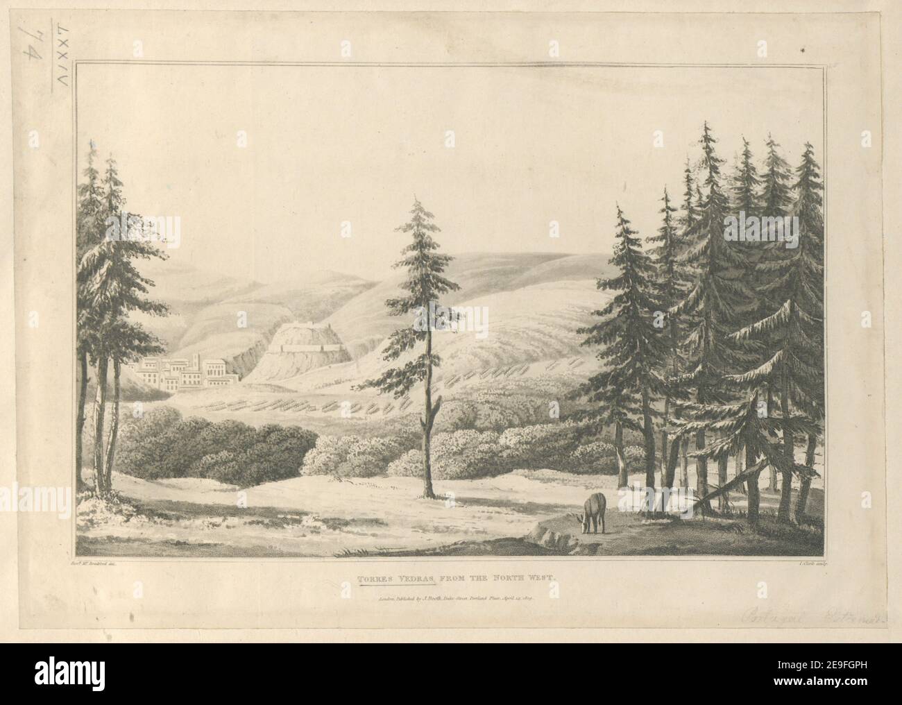 TORRES VEDRAS DEPUIS LE NORD-OUEST. Auteur Clark, John Heaviside 74.74. Lieu de publication: London Éditeur: Publié par J. Booth, Duke Street, Portland place, Date de publication: Avril 14 1809. Type d'article: 1 imprimé Moyen: Aquatint et gravure Dimensions: Feuille 25.7 x 35.4 cm ancien propriétaire: George III, Roi de Grande-Bretagne, 1738-1820 Banque D'Images