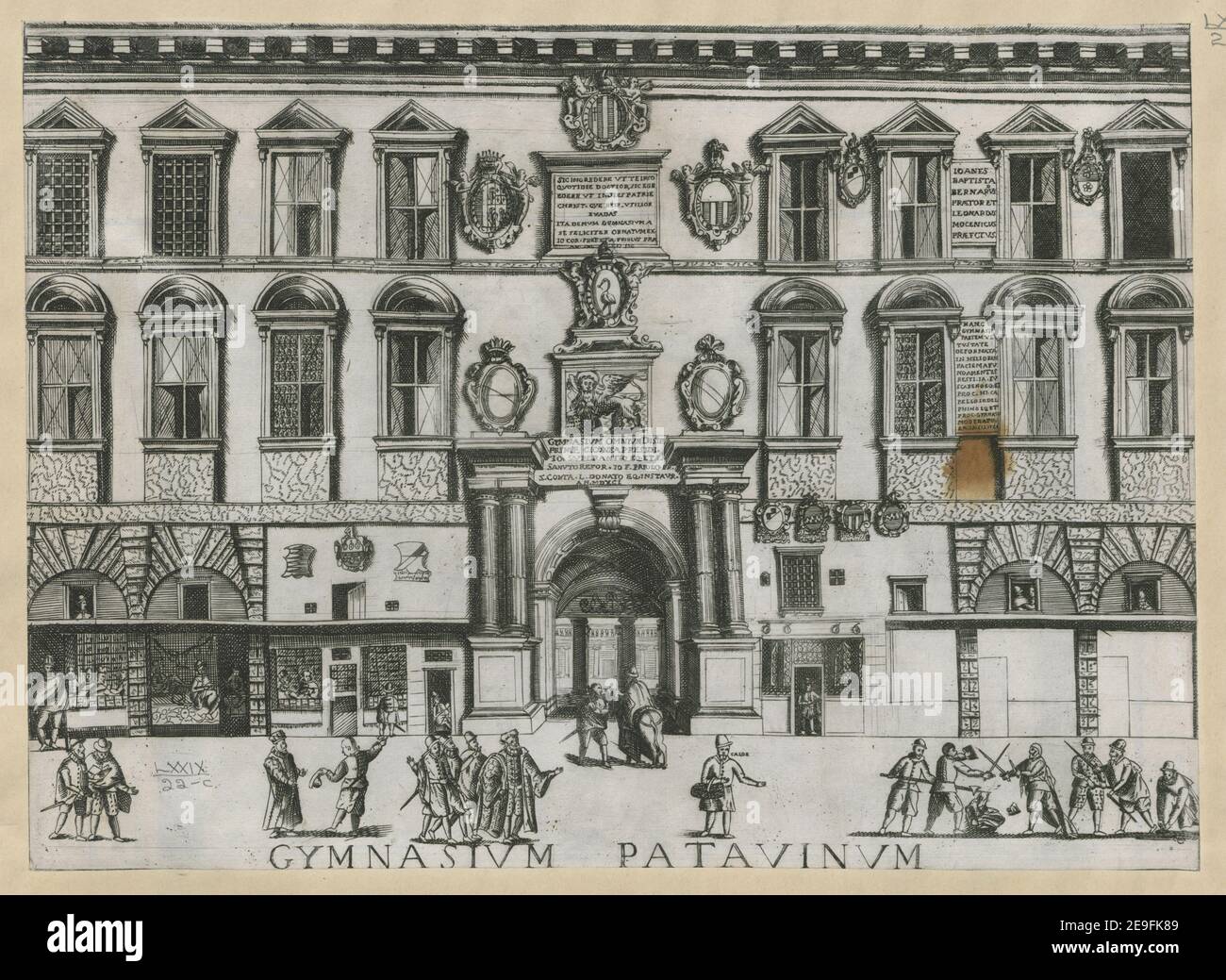 GYMNASIVM PATAVINVM. Informations visuelles : titre : GYMNASIVM PATAVINVM. 79.22.c. Lieu de publication: [Padoue?] Editeur: [Éditeur non identifié] Date de publication: [Entre 1591 et 1600] Type d'article: 1 imprimé Moyen: Gravure Dimensions: Feuille 29 x 40.2 cm (taillé) ancien propriétaire: George III, Roi de Grande-Bretagne, 1738-1820 Banque D'Images
