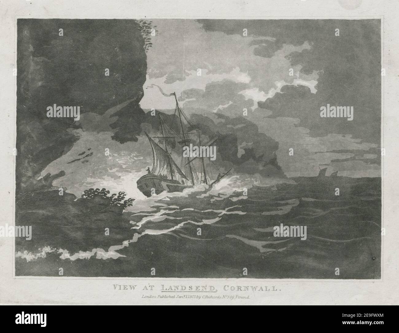 VUE SUR LANDSEND, CORNWALL. Auteur Richards, Charles 9.40. Lieu de publication: London Éditeur: Published Jany 1 1805 par C. Richards, No 349 Strand, Date de publication: [Janvier 1 1805] Type d'article: 1 imprimé Moyen: Aquatint et gravure Dimensions: Feuille 22 x 28.6 cm ancien propriétaire: George III, Roi de Grande-Bretagne, 1738-1820 Banque D'Images