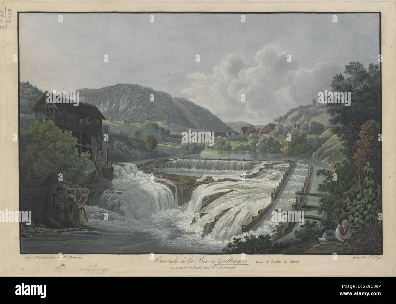 Cascade de la Birs aÃÄ Grellingen. Auteur Hegi, Franz 94.17.2. Lieu de publication: [Basel] Éditeur: [J. decker] Date de publication: [1802] Type d'article: 1 imprimé Moyen: Aquatint avec coloration à la main Dimensions: Feuille 25.4 x 36 cm. Ancien propriétaire : George III, roi de Grande-Bretagne, 1738-1820 Banque D'Images