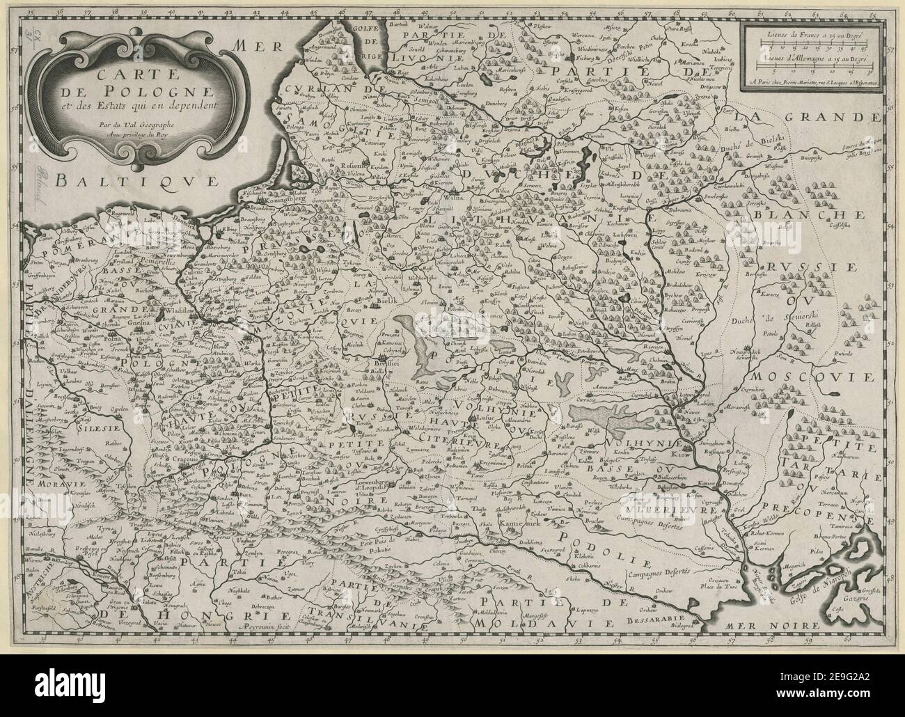 CARTE DE POLOGNE et des Etastats qui en Dependent Author Duval, P. 110.31. Lieu de publication: Paris Editeur: chez Pierre Mariette, rue S. Iacques a l[']Esperance., Date de publication: [Entre 1654 et 1667.] Type d'article: 1 carte Dimensions: 37 x 51 cm ancien propriétaire: George III, Roi de Grande-Bretagne, 1738-1820 Banque D'Images