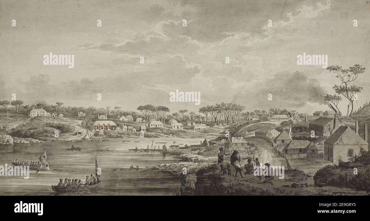 Vue sur Sydney Cove depuis le nord-ouest. Auteur Brambila, Fernando 124 Sup.fol.43. Date de publication: [Avril 1793] Type d'article: 1 dessin Moyen: Stylo et encre noire avec lavage monochrome et brun Dimensions: Feuille 31.2 x 58.8 cm ancien propriétaire: George III, Roi de Grande-Bretagne, 1738-1820 Banque D'Images