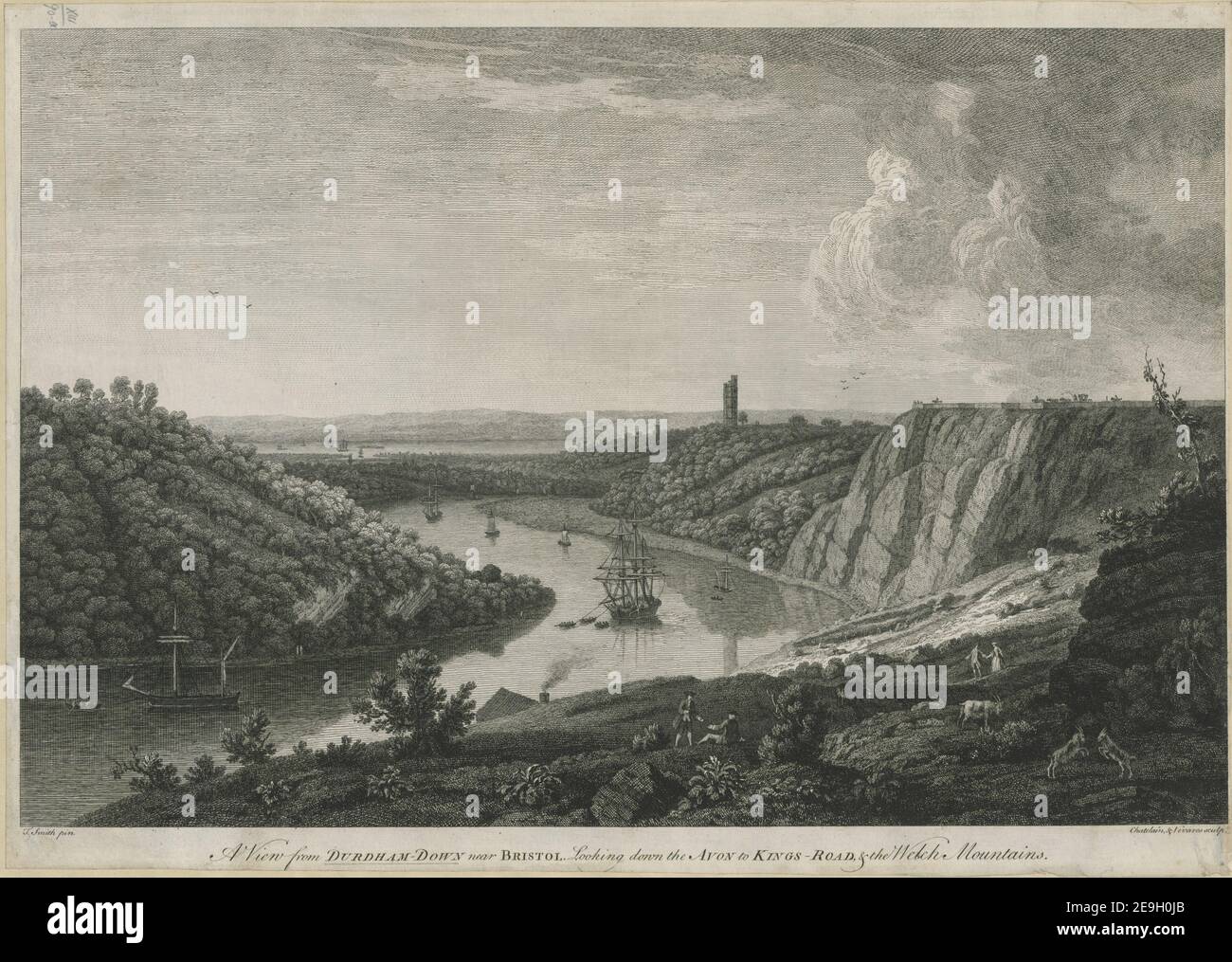 A vue de DURDHAM VERS LE BAS près DE BRISTOL. Vue sur AVON vers KINGS ROAD et les montagnes Welch. Auteur Chatelain, Jean Baptiste Claude 13.90.a. Lieu de publication: [London] Éditeur: [Imprimé en vertu d'une loi du Parlement Sepr. 12. 1756, par Thos. Smith] Date de publication: [Septembre 12 1756] Type d'article: 1 imprimé Moyen: Gravure Dimensions: Feuille 38.3 x 53.5 cm ancien propriétaire: George III, Roi de Grande-Bretagne, 1738-1820 Banque D'Images