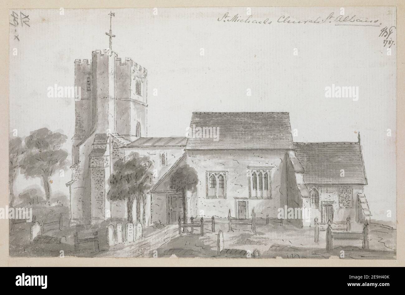 Église Saint-Michel St Albans. Auteur Baskerfeild, Thomas 15.49.x. Date de publication : 1787. Type d'article: 1 dessin Moyen: Stylo et encre noire avec lavage monochrome Dimensions: Feuille 11.3 x 17.5 cm ancien propriétaire: George III, roi de Grande-Bretagne, 1738-1820 Banque D'Images