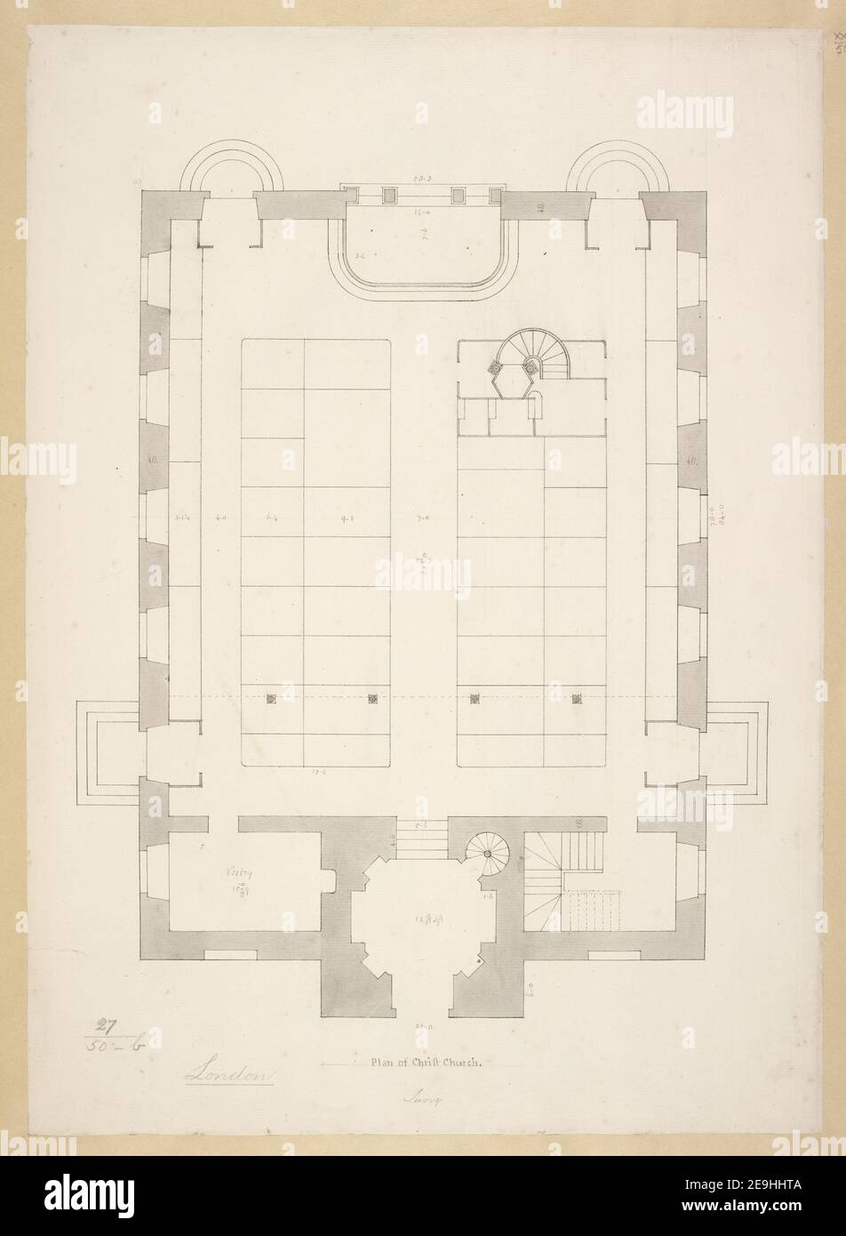 Plan de l'Église du Christ. Information visuelle: Titre: Plan de l'Église du Christ. 27.50.b. Date de publication: [Vers 1738-1741] Type d'article: 1 dessin Moyen: Stylo et encre noire avec crayon monochrome à laver Dimensions: Feuille 48.2 x 34.6 cm ancien propriétaire: George III, roi de Grande-Bretagne, 1738-1820 Banque D'Images