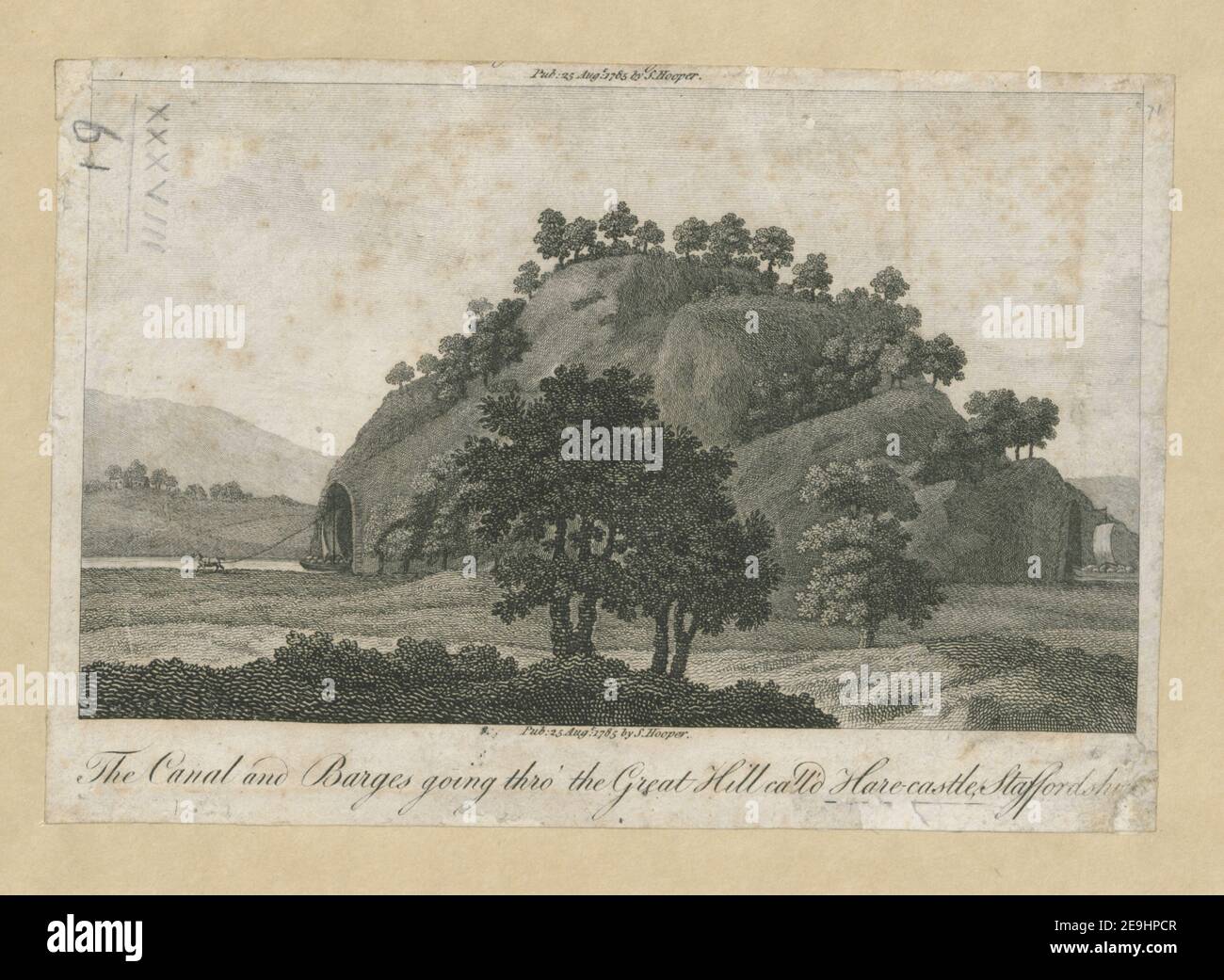 Le Canal et les Barges allant jusqu'à la Grande colline appelé Lièvre château, Staffordshire auteur Hooper, S. 38.61. Lieu de publication: [London] Éditeur: Pub: 25 août: 1785 par S. Hooper Date de publication: 1785. Type d'article: 1 imprimé Moyen: Gravure Dimensions: Feuille 12.7 x 18.6 cm (taillé sous le platemark) ancien propriétaire: George III, Roi de Grande-Bretagne, 1738-1820 Banque D'Images