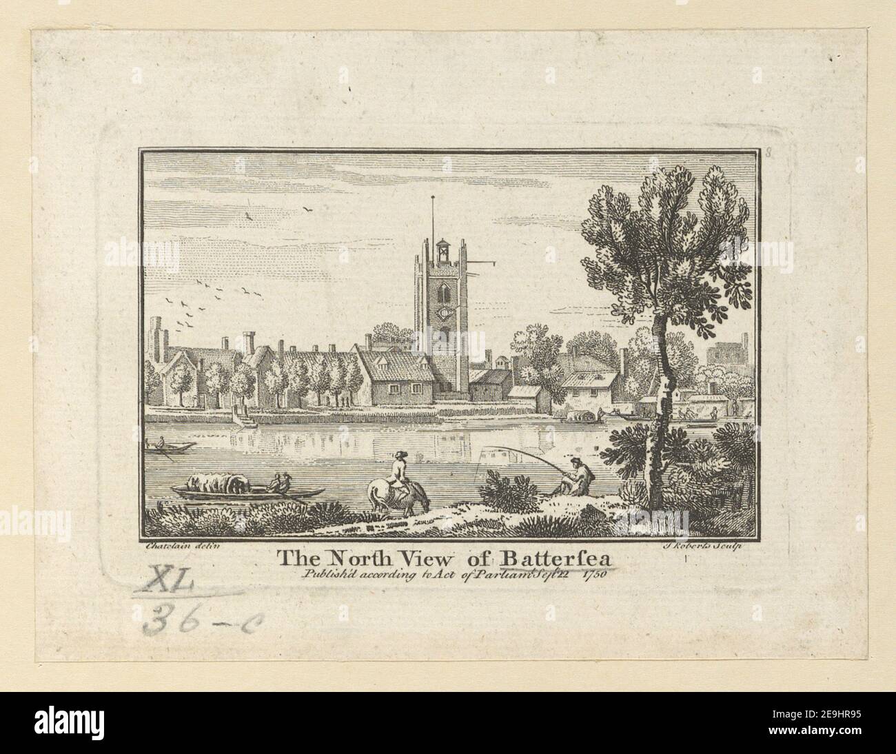 Vue du nord de Battersea. Auteur Roberts, James 40.36.c. Lieu de publication: [London] Éditeur: Publié conformément à la Loi du Parlement septembre 22., Date de publication: 1750. Type d'article: 1 imprimé milieu: Gravure Dimensions: Platemark 8.5 x 13.0 cm. Ancien propriétaire : George III, roi de Grande-Bretagne, 1738-1820 Banque D'Images