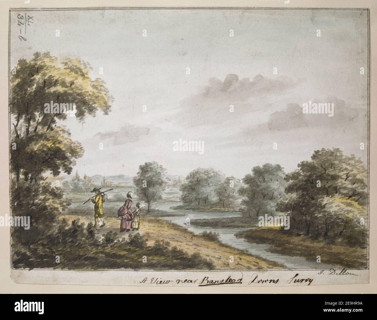 Une vue près de Banstead Downs Surry. Auteur Dillon, J. 40.34.b. Date de publication: [Avant 1786] Type d'article: 1 dessin Moyen: Stylo et encre noire et aquarelle Dimensions: Feuille 17 x 22.1 cm ancien propriétaire: George III, Roi de Grande-Bretagne, 1738-1820 Banque D'Images