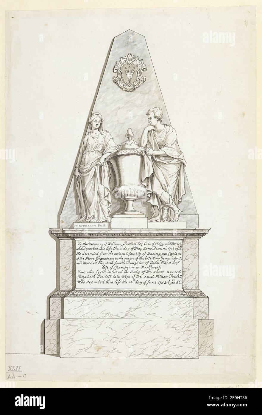 Un dessin en couleur du monument, par Rysbrack, au capitaine William Powlett (décédé en 1746) et à Elizabeth sa femme, dans l'allée sud de l'église West Grunplace. Informations visuelles : titre : [un dessin en couleur du monument, par Rysbrack, au capitaine William Powlett (décédé en 1746) et à Elizabeth sa femme, dans l'allée sud de l'église West Grinstead]. 42.44.c. Date de publication: [Vers 1780-1790] Type d'article: 1 dessin Moyen: Stylo et encre noire avec lavage monochrome Dimensions: Feuille 28.9 x 19.5 cm ancien propriétaire: George III, Roi du Grand Banque D'Images