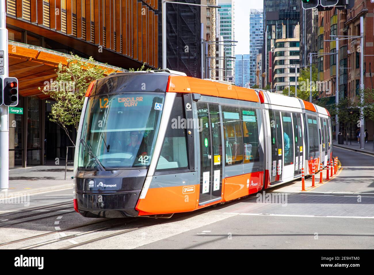Train léger de Sydney dans le centre-ville George Street, Sydney, Nouvelle-Galles du Sud, Australie Banque D'Images