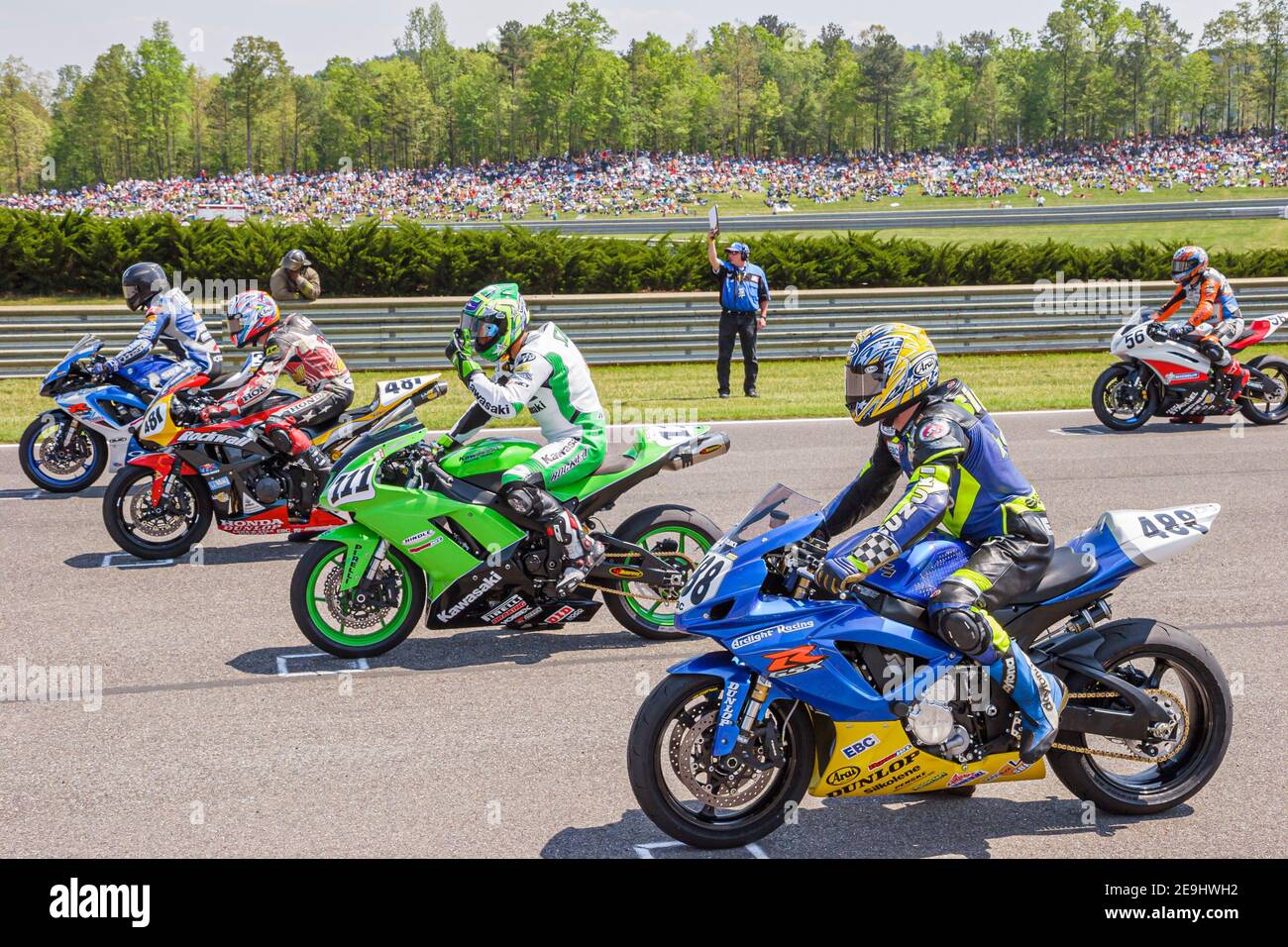 Birmingham Alabama, Barber Motorsports Park Honda Superbike Classic, course moto départ ligne, Banque D'Images
