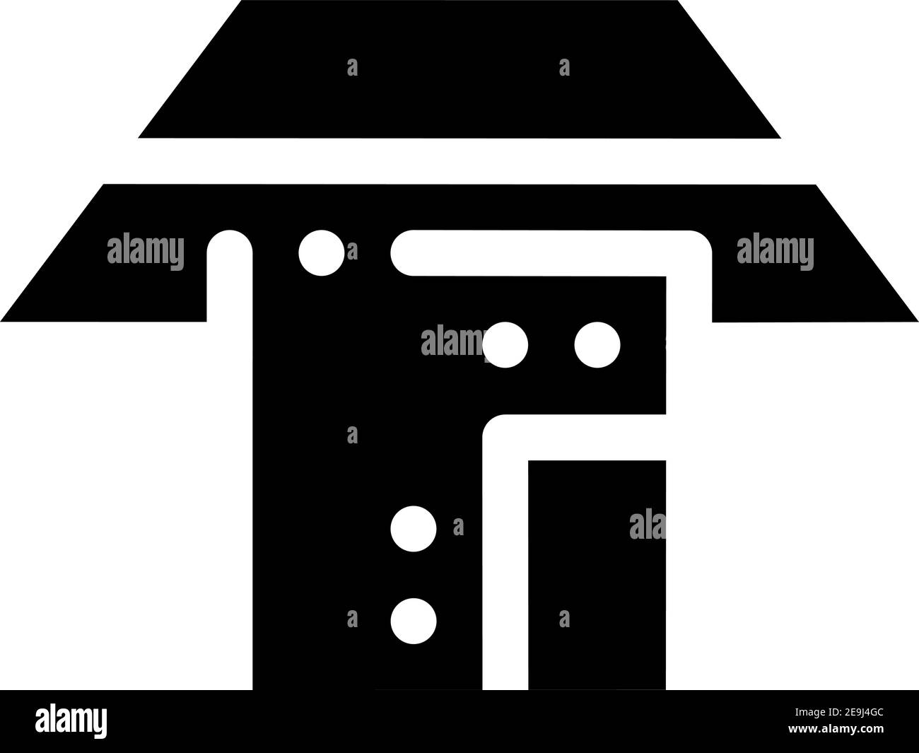 Petite maison noire avec grand toit, illustration, vecteur sur fond blanc. Illustration de Vecteur