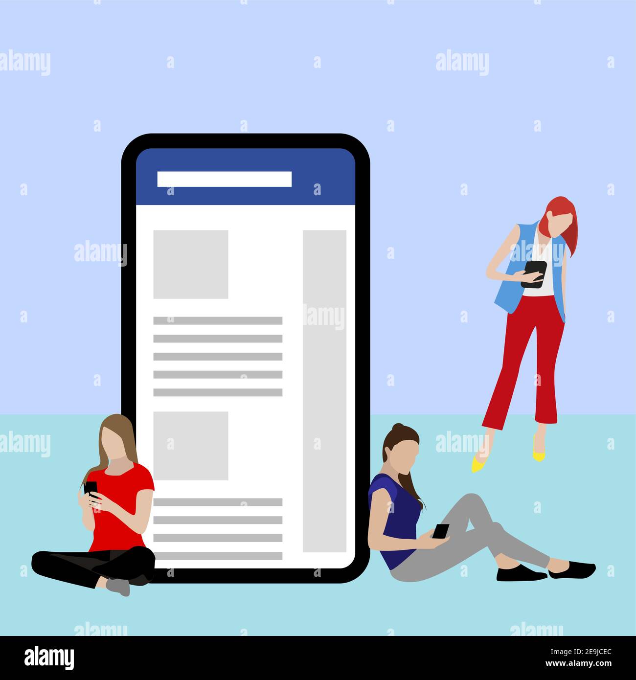 Médias sociaux personnes avec smartphone, communication mobile, style de vie de réseau communautaire, femme et homme dans le contenu interent, illustration vectorielle Illustration de Vecteur