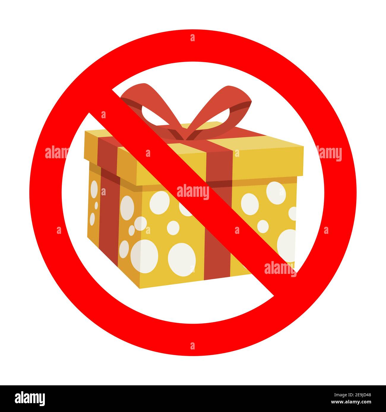 Symbole cadeau Ban. Pas de cadeau à l'anniversaire, boîte interdite, paquet  de boîte cadeau interdit, pas de surprise et d'anniversaire, colis interdit  à la fête de vacances. Vecteur Image Vectorielle Stock -