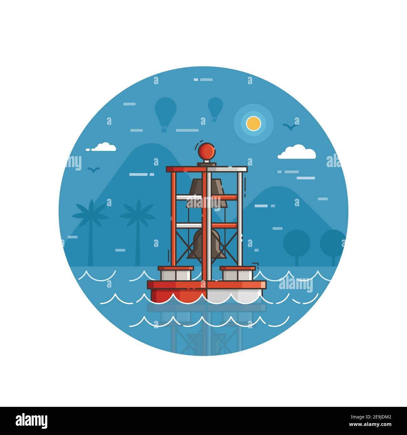Red Bell Buoy Seaside Icon in Line Art Illustration de Vecteur