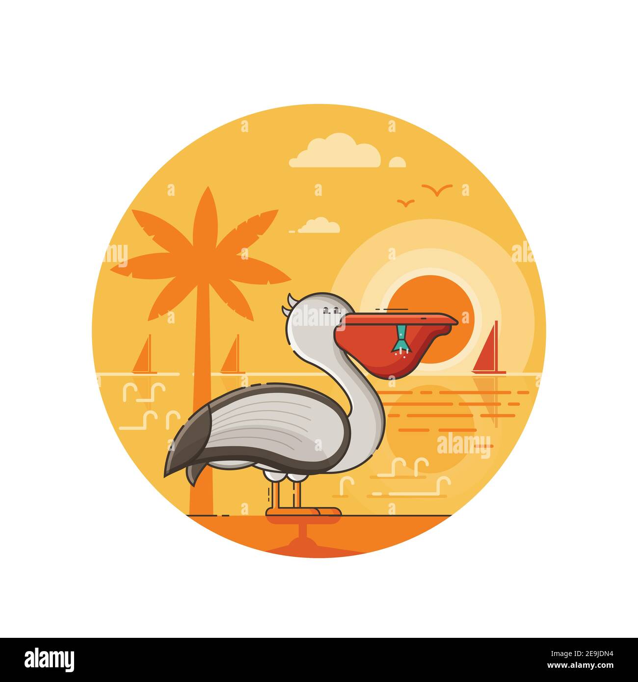 Icône Pelican Seaside d'été dans Line Art Illustration de Vecteur