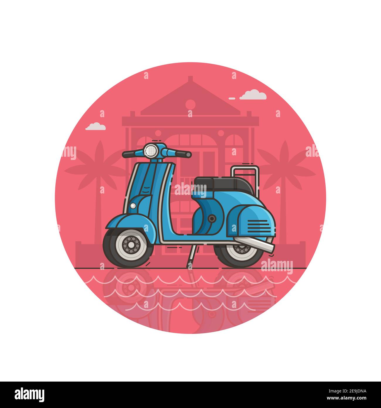 Blue Scooter Seaside Icon in Line Art Illustration de Vecteur