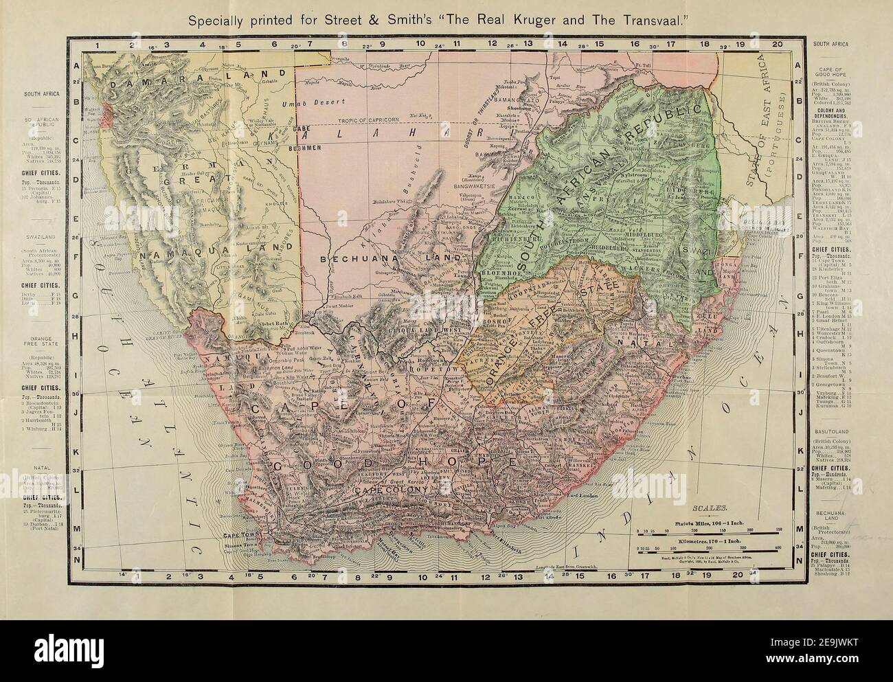 Carte de l'Afrique australe et de la République d'Afrique du Sud du Livre ' The Real Kruger and the Transvaal ' Bunce, Charles T; McKenzie, Frederick Arthur, 1869-1931; du Plessis, C. N. J . Publié par Street & Smith, New York, 1900 Banque D'Images