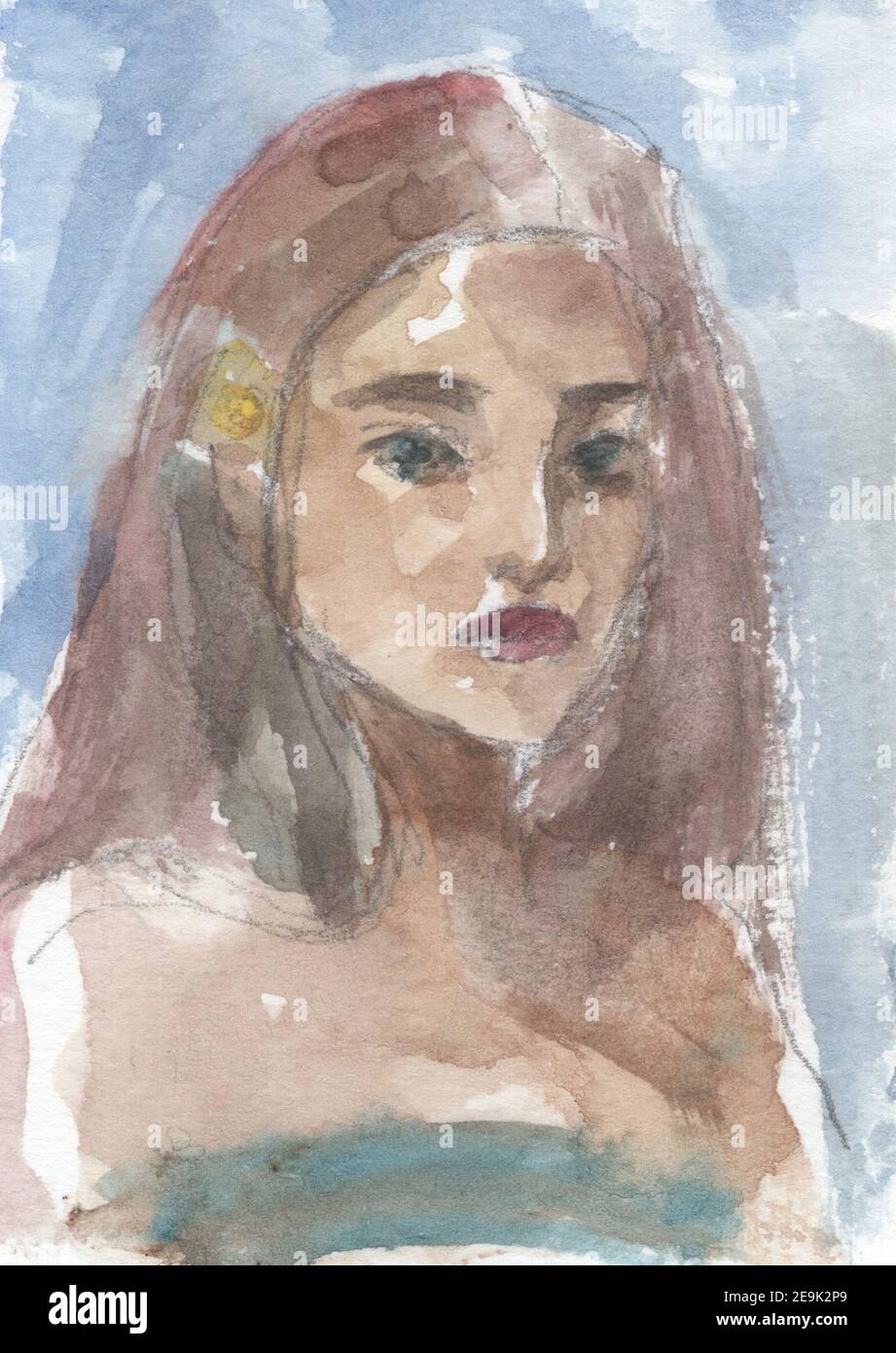 femme portrait aquarelle dessin peinture Banque D'Images