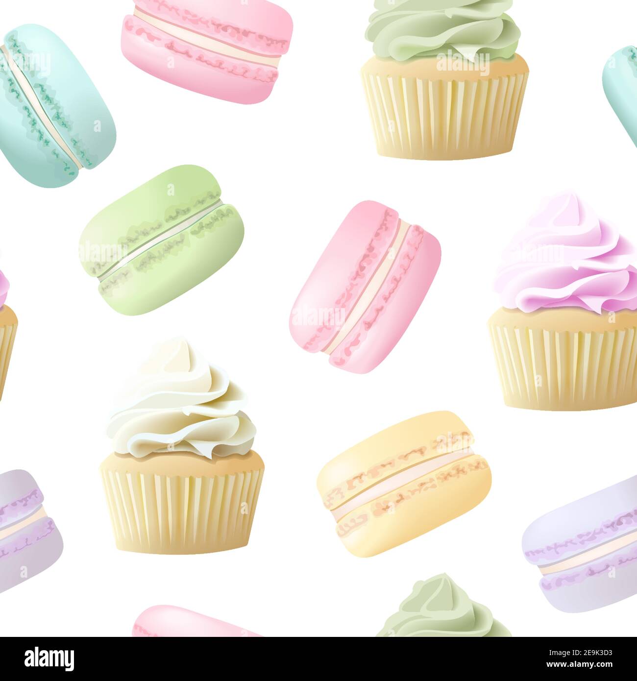 Délicieux macarons et gâteaux sans couture. Macaron aux amandes douces. Bleu, rose, jaune, violet Illustration de Vecteur