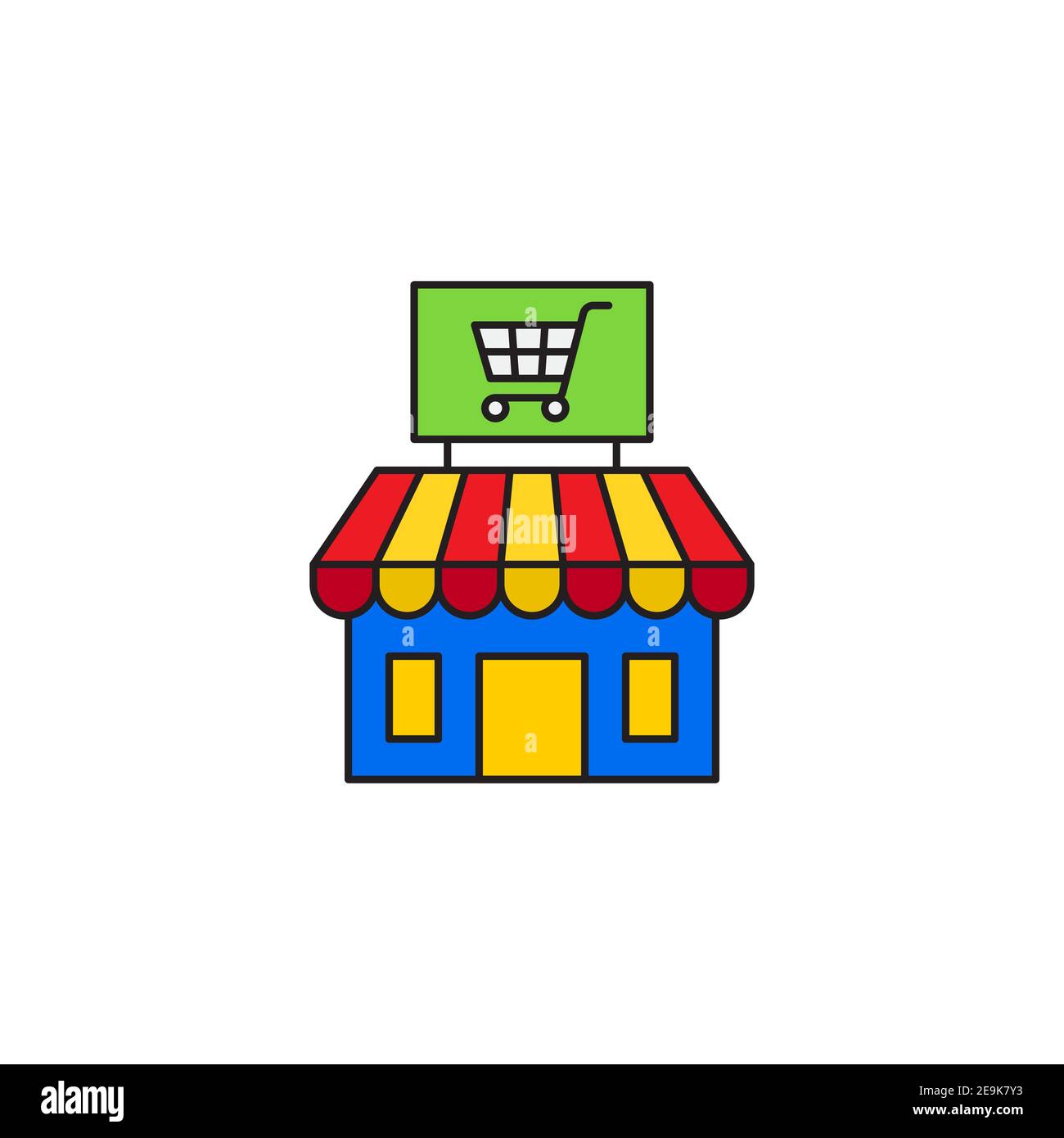 Marché, icône de magasin, couleur, ligne, signe vectoriel de contour ...