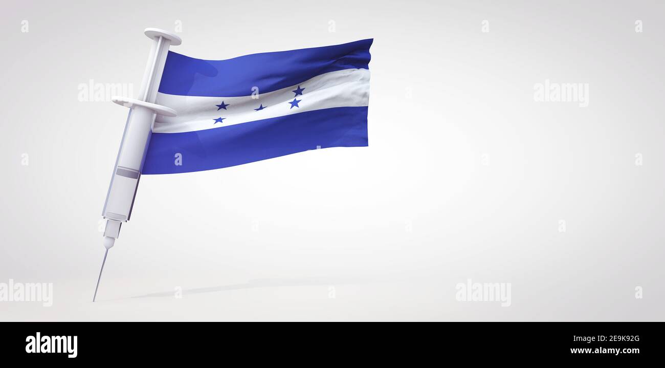 Seringue de vaccination avec le drapeau du honduras. Rendu 3D Banque D'Images