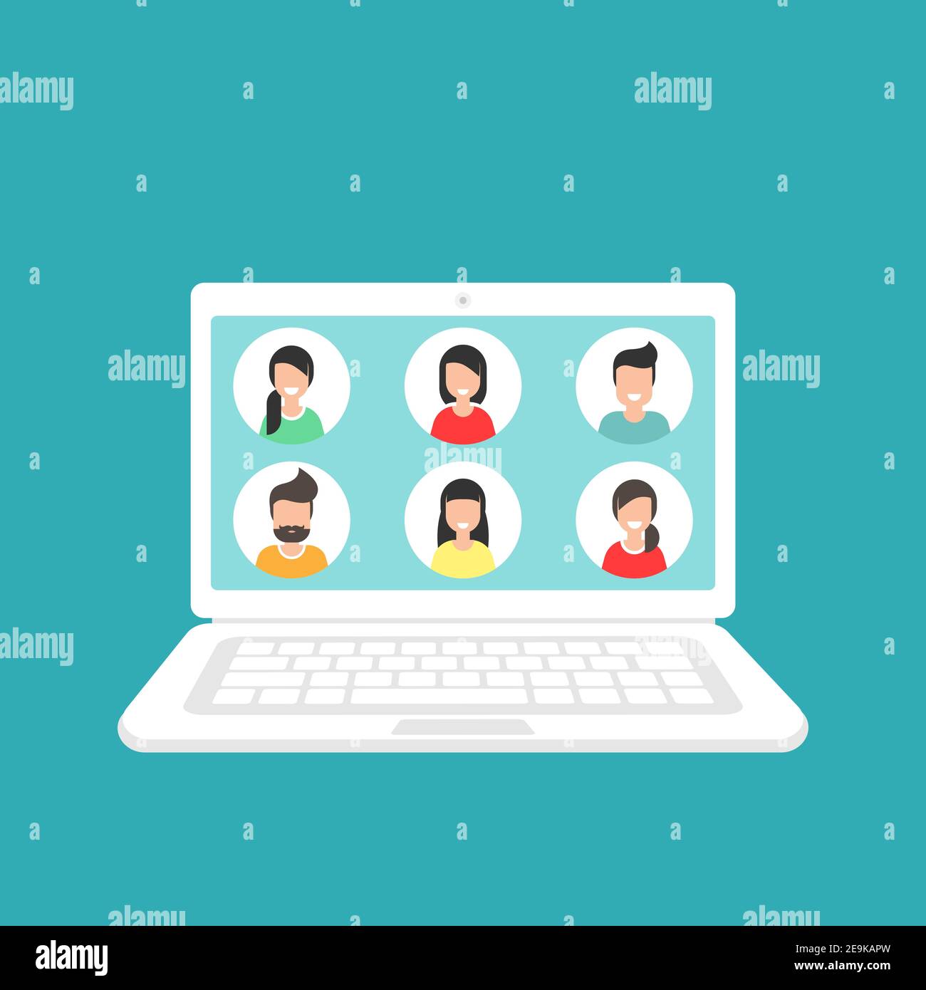 Séminaire en ligne, cours en ligne, concept de travail d'équipe à distance. Apprenez et étudiez par téléconférence ou par vidéo. Avatars de personnes sur l'écran d'ordinateur. Vecteur plat il Illustration de Vecteur
