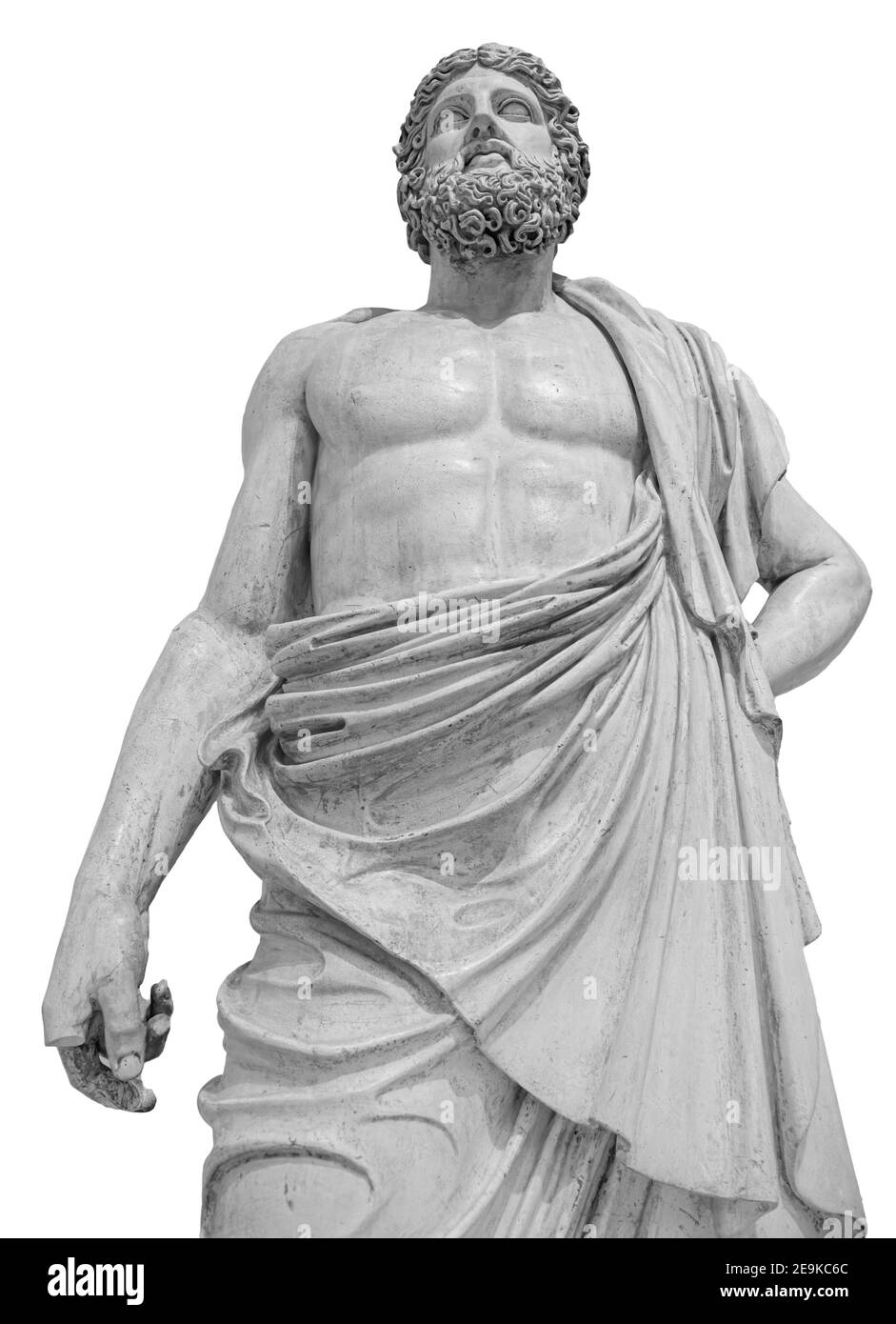 Statue en marbre du dieu grec Zeus isolé sur fond blanc. Sculpture antique de l'homme avec la barbe Banque D'Images
