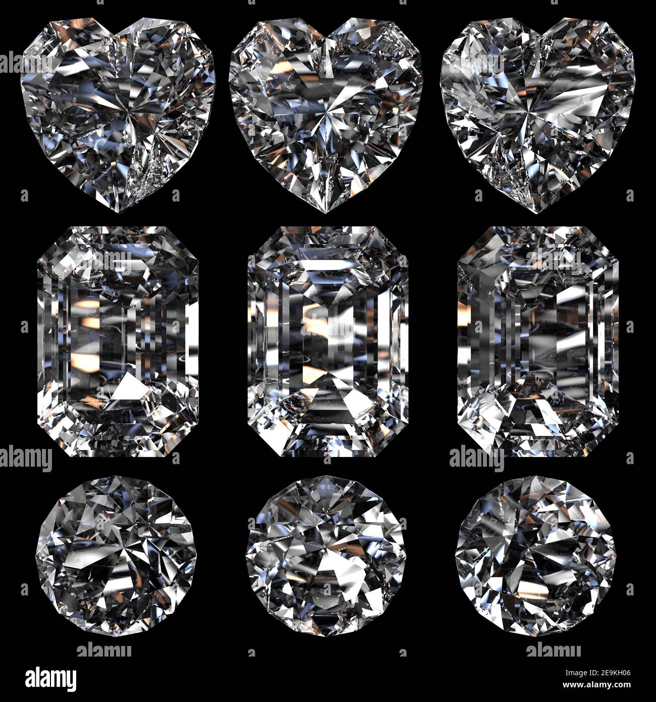 Ensemble de diamants isolés sur fond gris. illustration de rendu 3d Banque D'Images