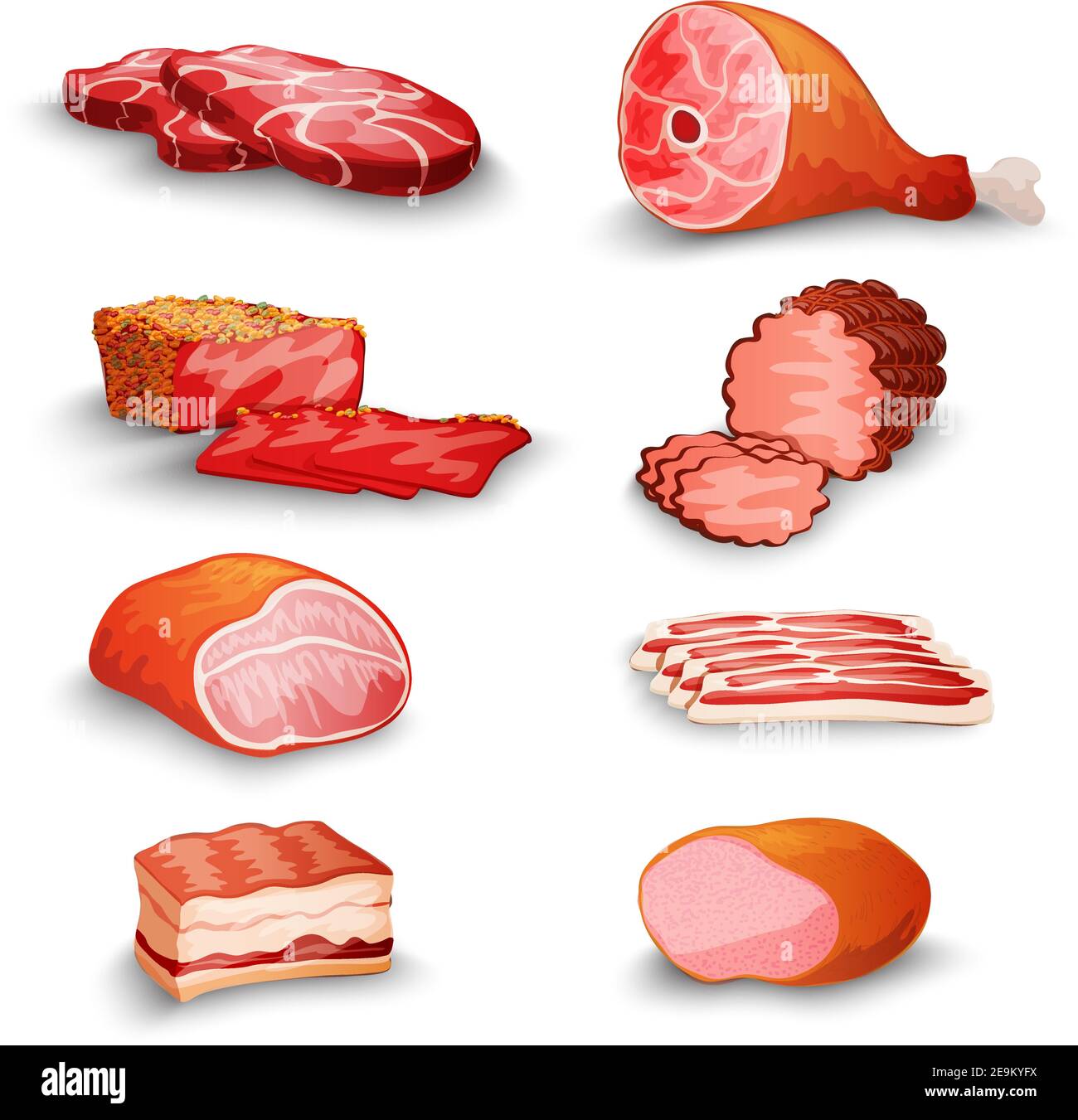 Des produits de viande fraîche sont préparés avec des filets de bacon et du jambon isolés illustration vectorielle Illustration de Vecteur