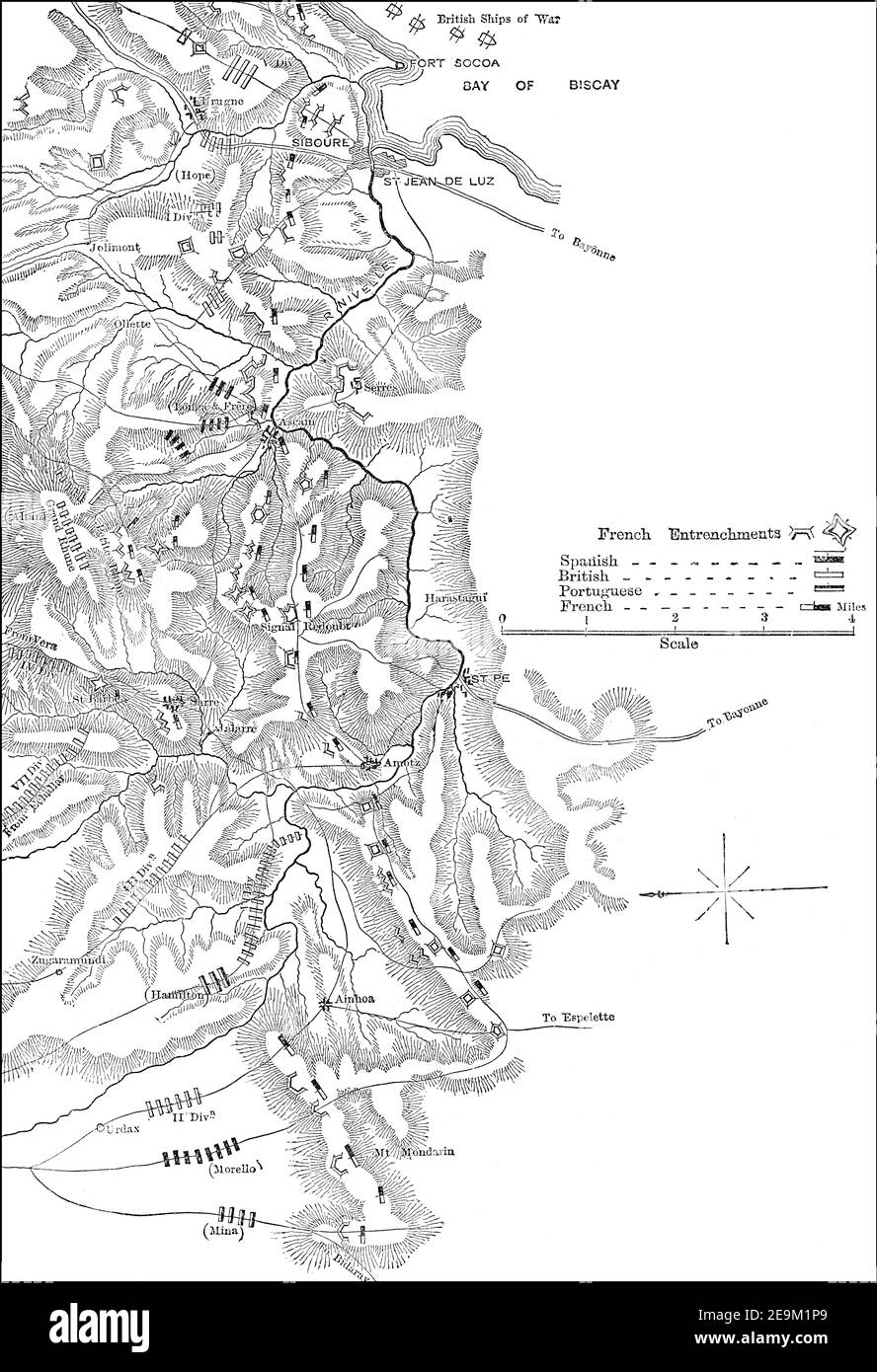 Bataille de Nivelle le 10 novembre 1813, guerre péninsulaire, des batailles britanniques sur terre et mer, par James Grant Banque D'Images