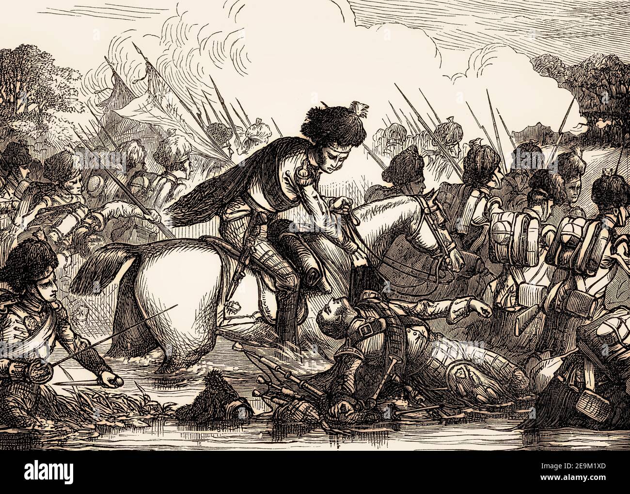 Colonel John Cameron de Fassiefern et les Gordon Highlanders traversant la rivière Nive, bataille de la Nive, 9 décembre 1813, Bayonne, Empire français, guerre péninsulaire, des batailles britanniques sur terre et mer, par James Grant Banque D'Images