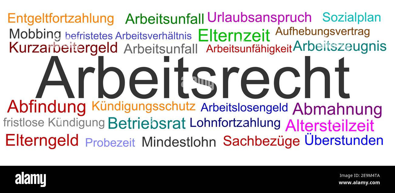 Illustration avec termes juridiques concernant le droit du travail (allemand) Banque D'Images