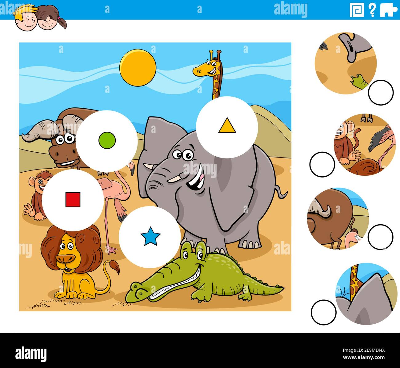 Illustration de dessin animé de l'éducation correspondent aux pièces puzzle tâche de puzzle pour les enfants avec des personnages d'animaux sauvages Illustration de Vecteur