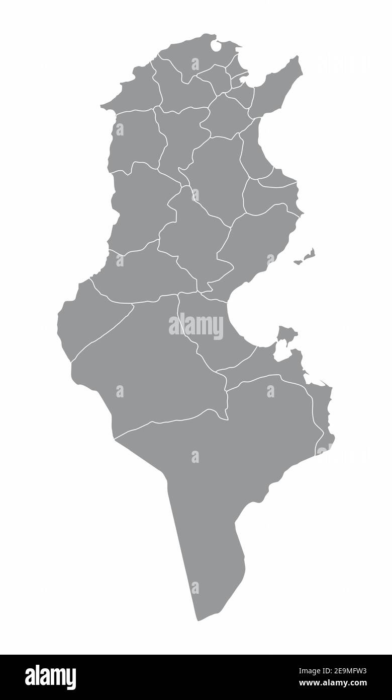 La carte isolée de la Tunisie est divisée en provinces Illustration de Vecteur