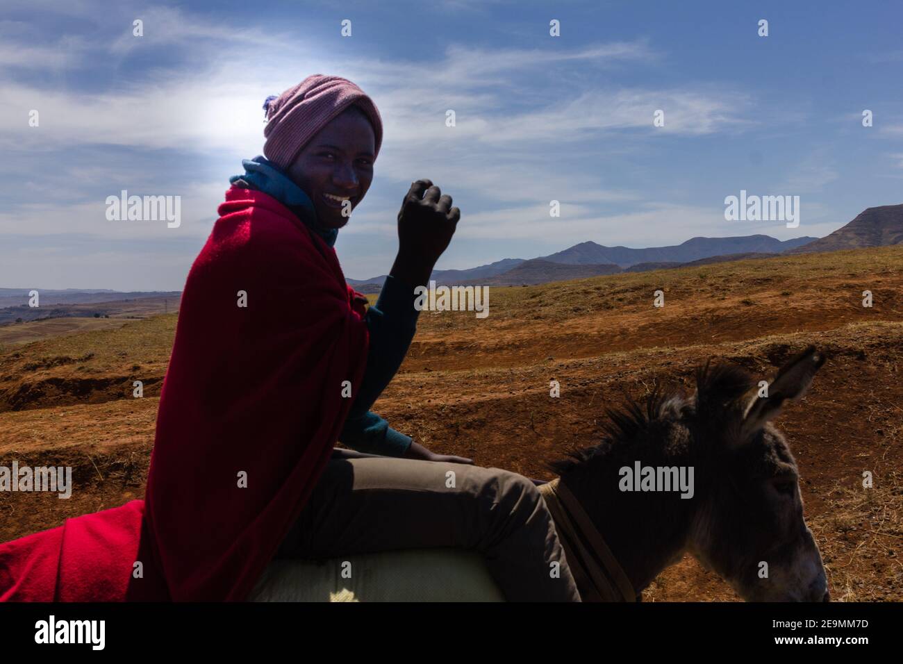 Basotho et son cheval, Royaume du Lesotho, Afrique Banque D'Images