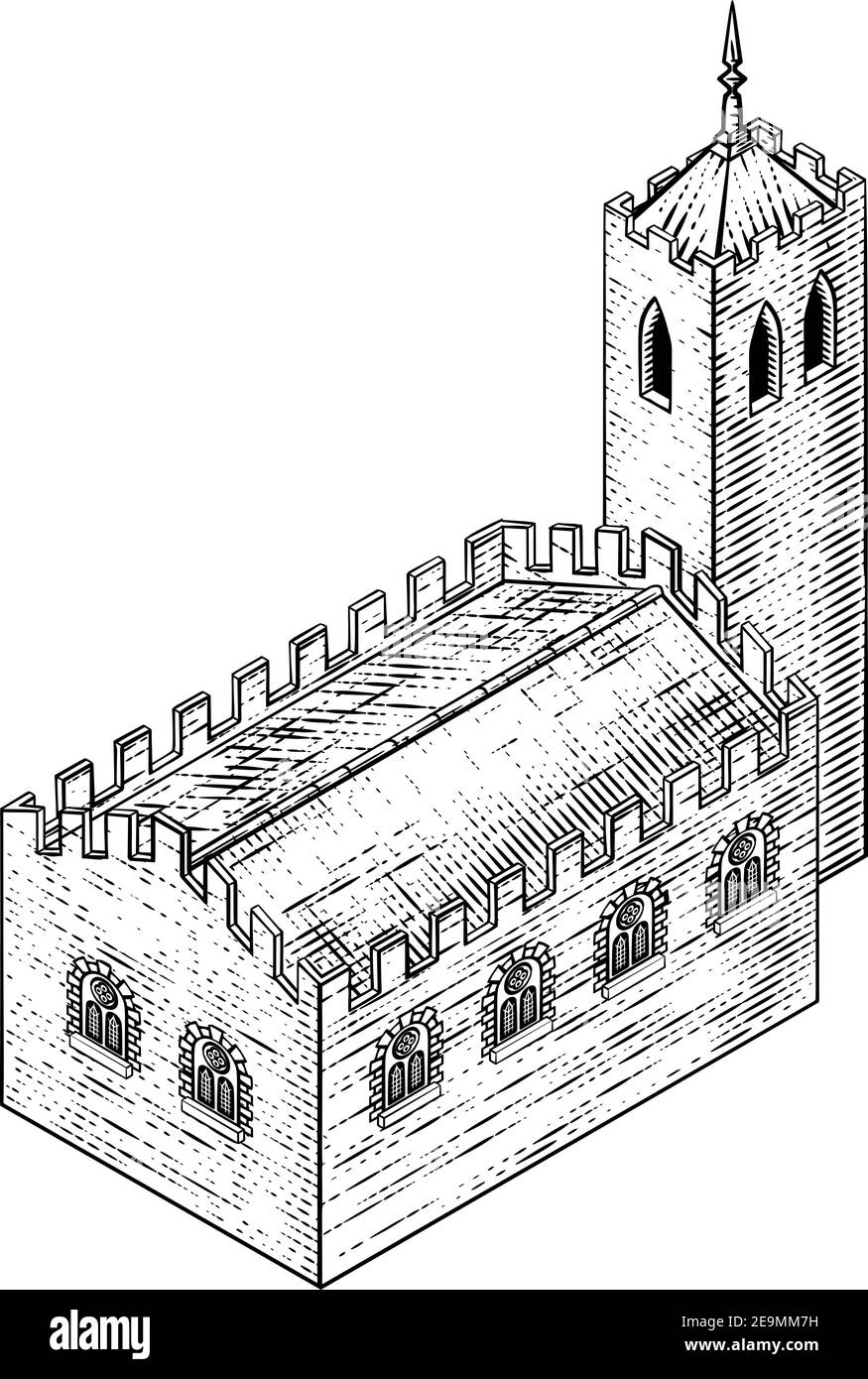 Carte du bâtiment médiéval icône Illustration ancienne Illustration de Vecteur