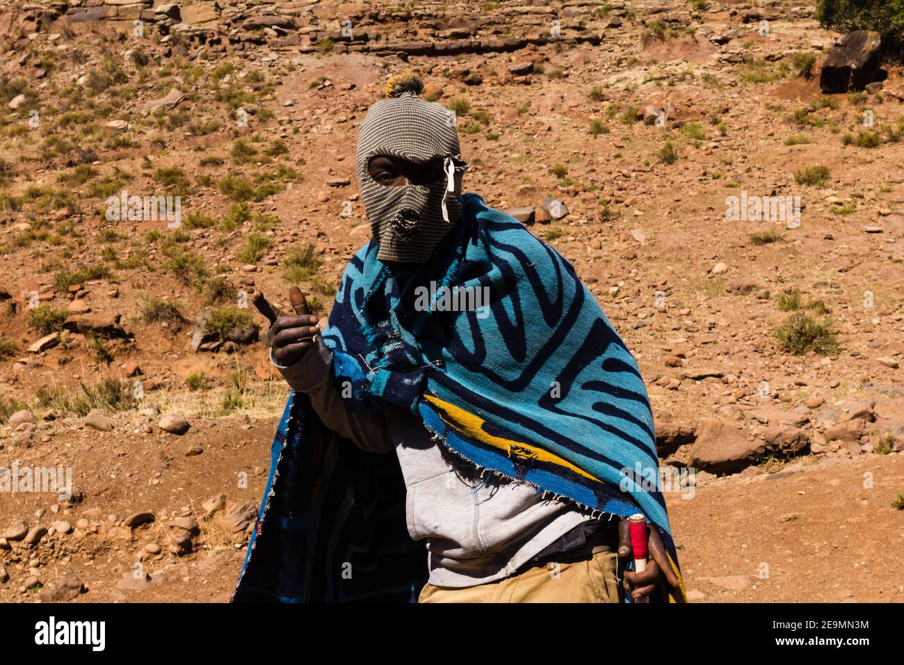 Berger des Basotho près de Malealea, Lesotho, Afrique Banque D'Images