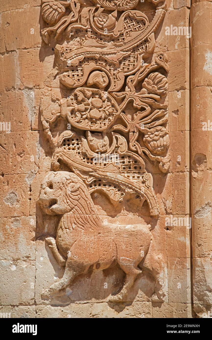 Faible soulagement au 17ème siècle Ishak Pasha Palace / İshak Paşa Sarayı, palais de l'époque ottomane dans le district de Dogubeyazıt, province d'Agrı, est de la Turquie Banque D'Images