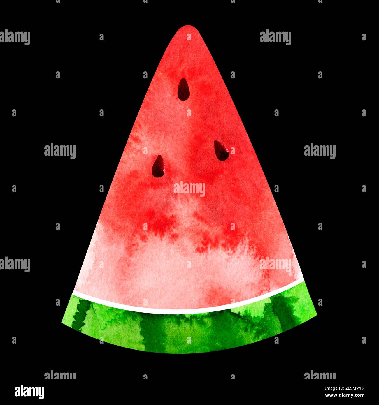 Rondelles de pastèque illustration de l'eau de couleur isolée sur le noir Banque D'Images