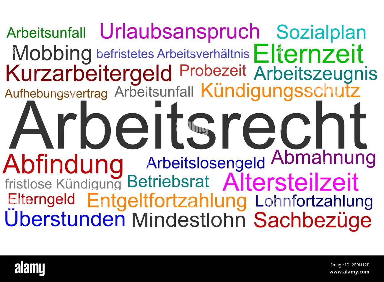 Illustration avec termes juridiques concernant le droit du travail (allemand) Banque D'Images