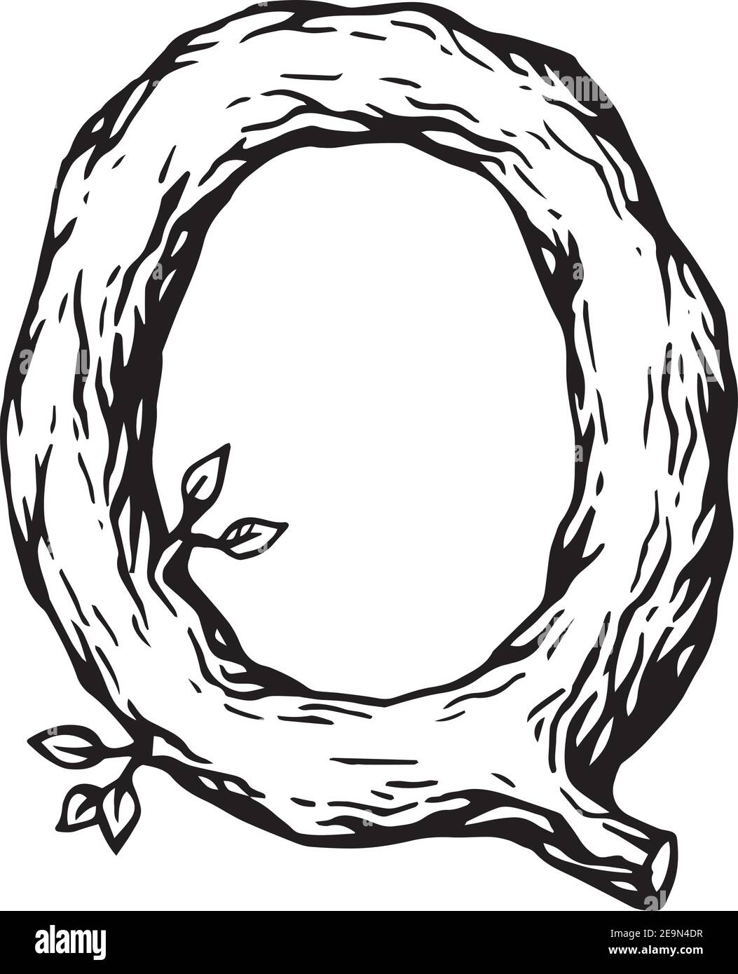 Gravure noire lettre Q en bois avec feuilles le fond blanc Illustration de Vecteur