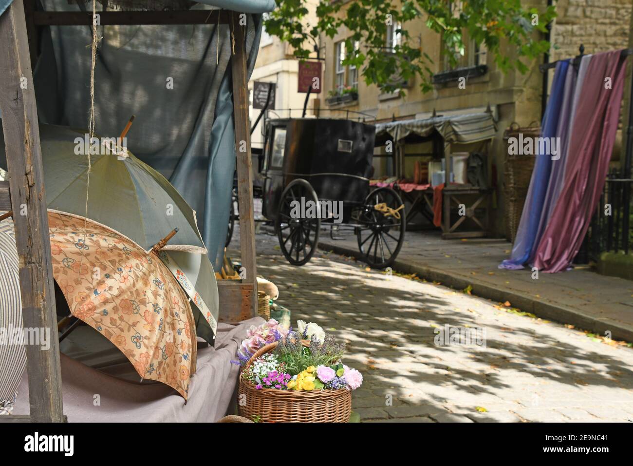 Partie du tournage de la série de Bridgerton dans l'abbaye de Green à Bath le 25 septembre 2019.Somerset. ROYAUME-UNI Banque D'Images