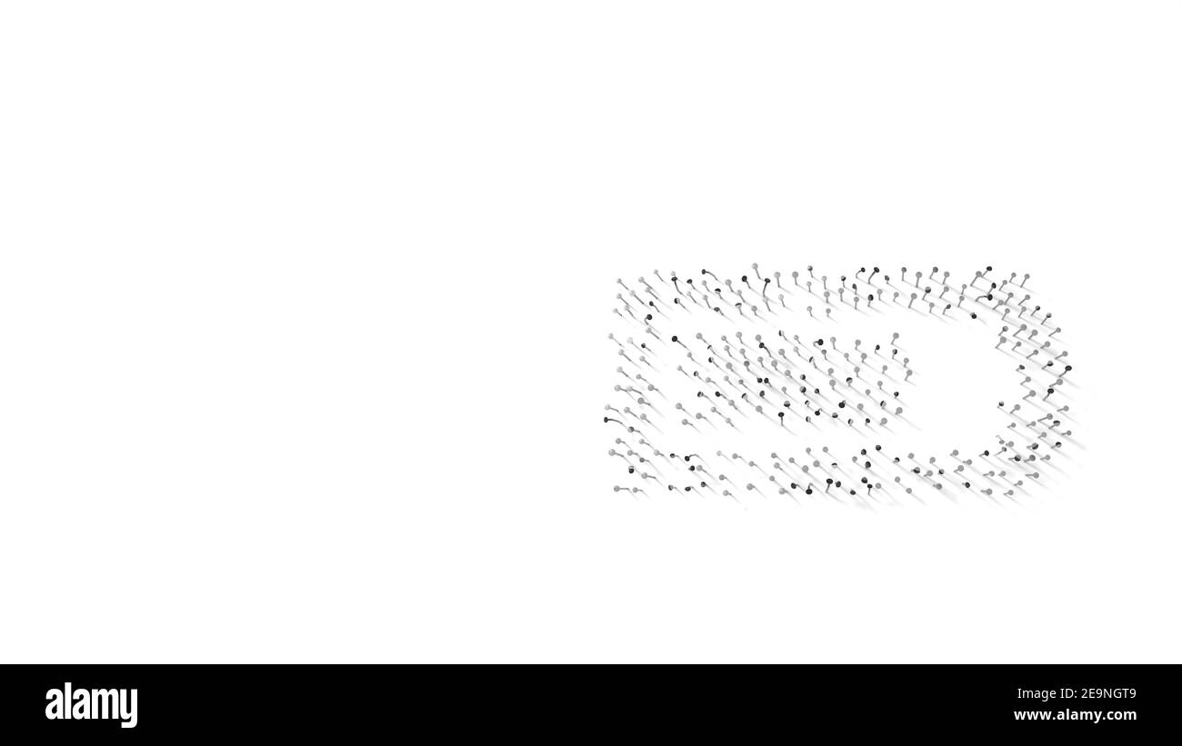 rendu 3d des clous en forme de symbole horizontal de batterie trois quarts avec ombres isolées sur fond blanc Banque D'Images